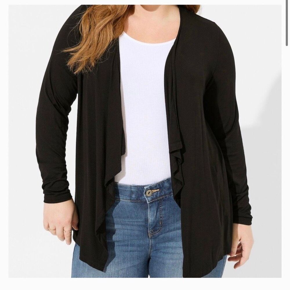 Torrid super soft drape front waterfall Women's  Open Front Cardigan Sweater Bla
